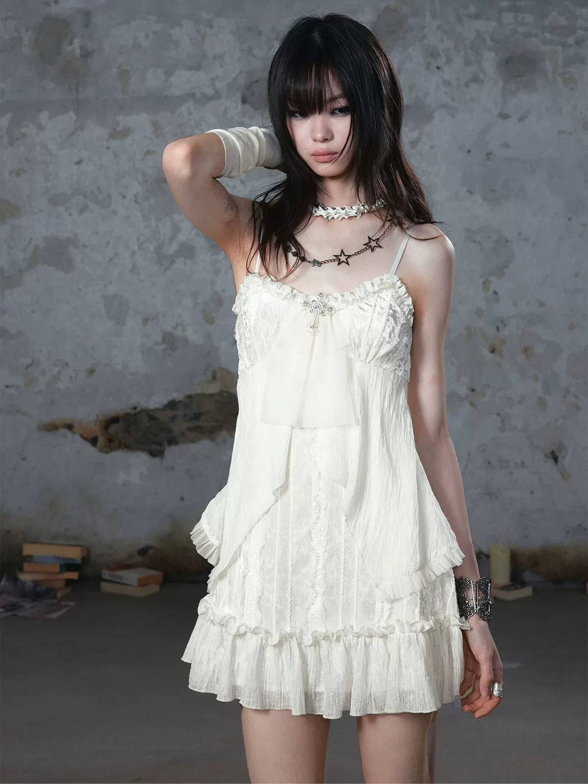 Lace Ruffle A-Line Dress