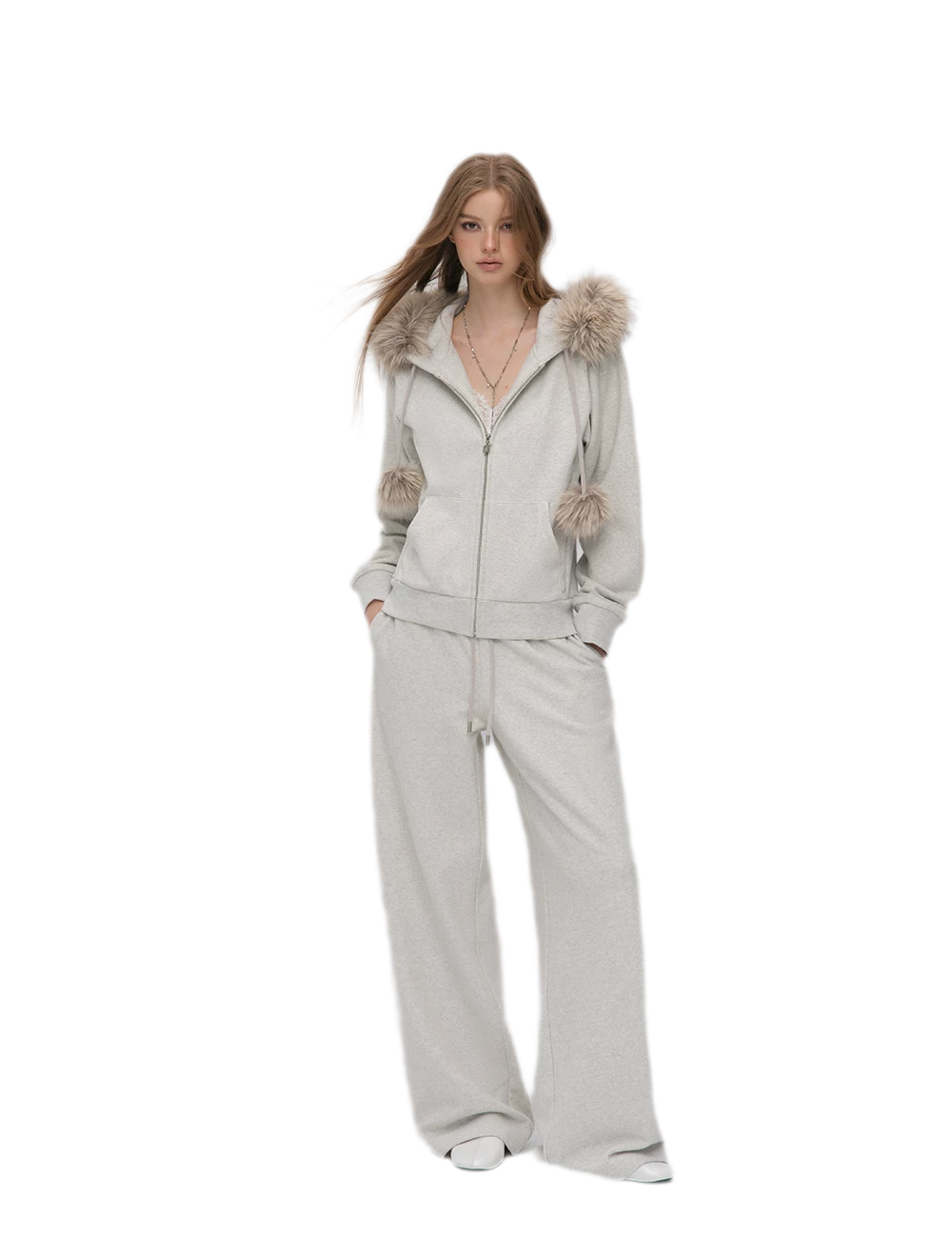 Contrast Fur Hooded Tracksuit