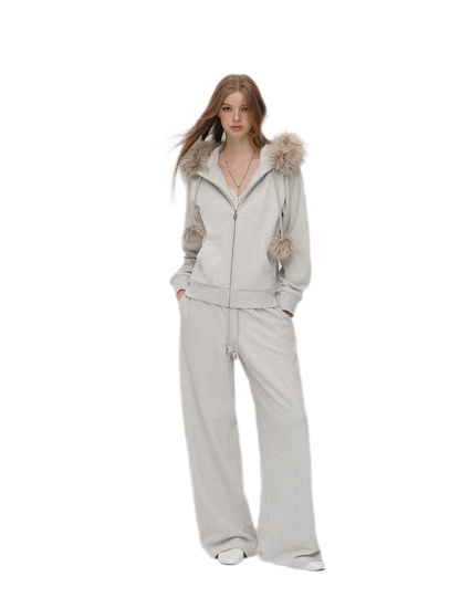 Contrast Fur Hooded Tracksuit