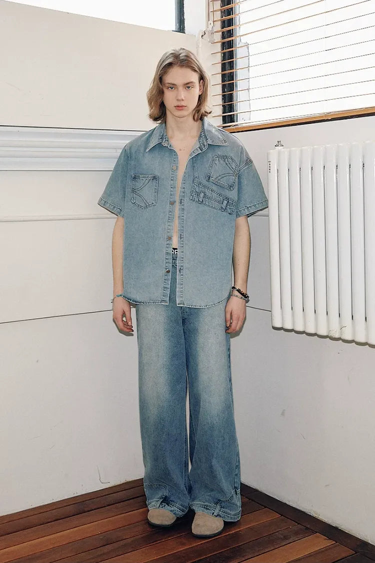 Washed Denim Wide-Leg Jeans