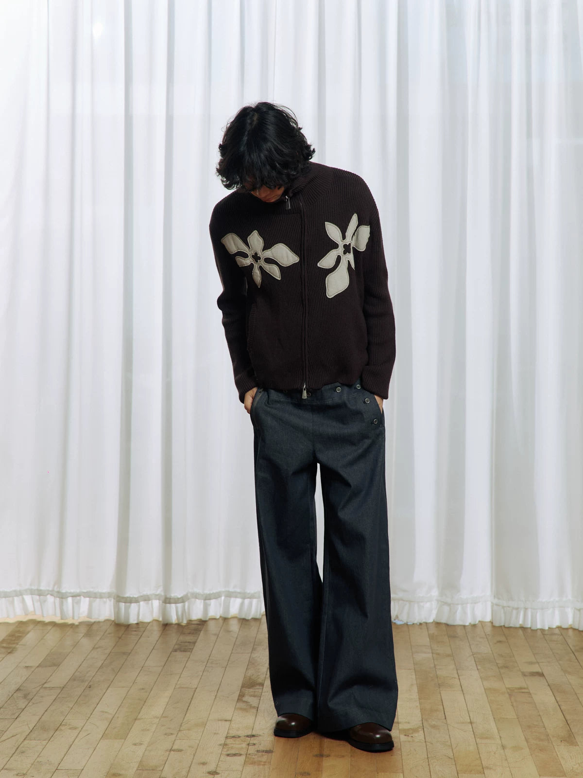Appliqué Zip-Up Knit Jacket