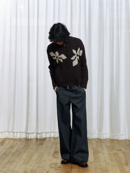 Appliqué Zip-Up Knit Jacket