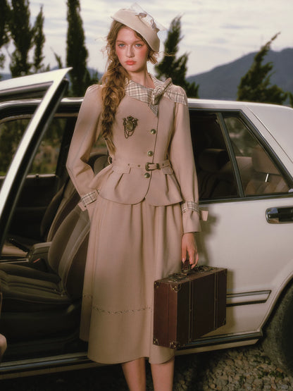 Vintage Belted Trench Skirt Set