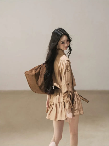 High-Waist Ruffle Shirt Dress