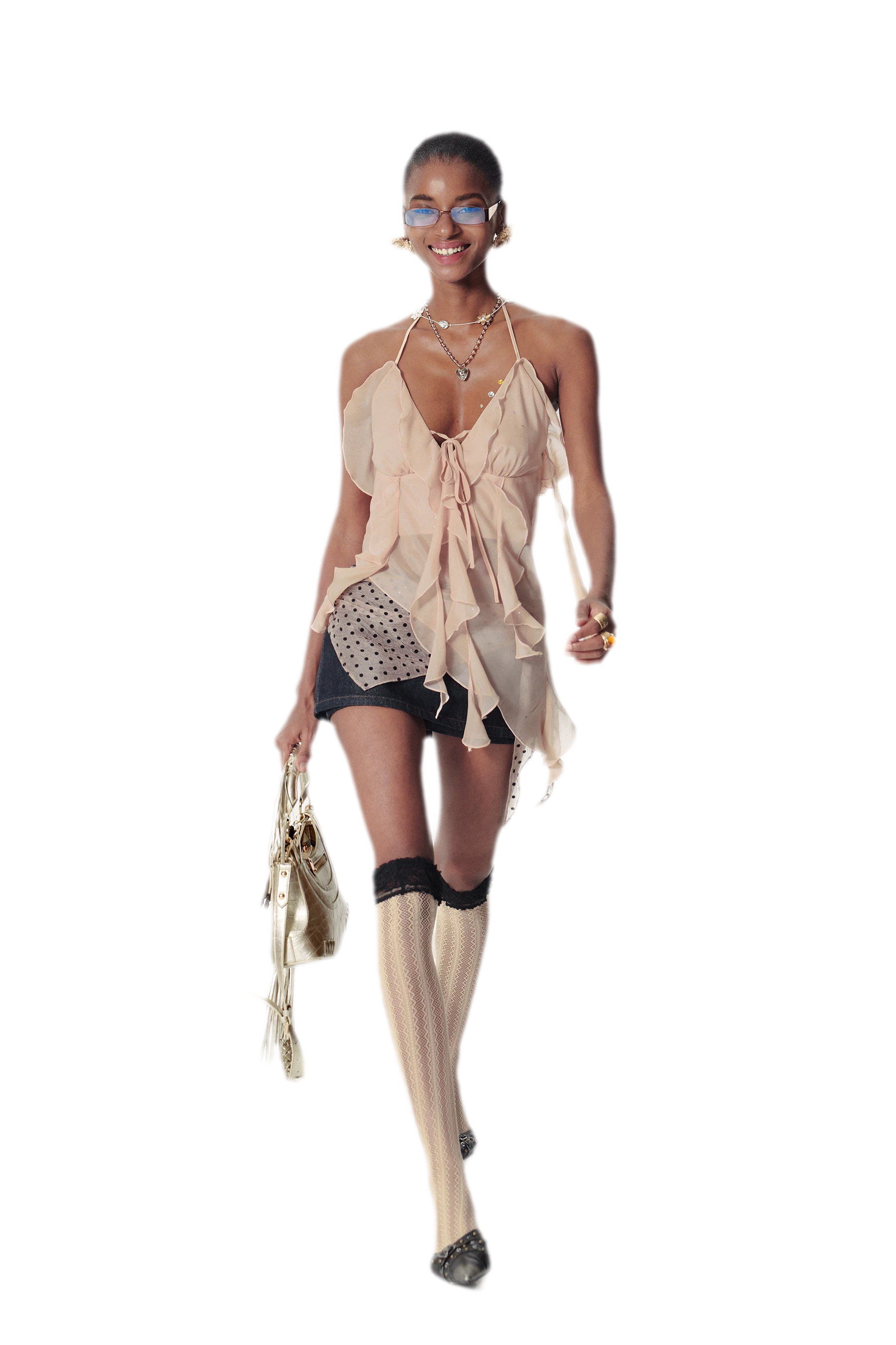 Silver-Stamp Backless Cami Top