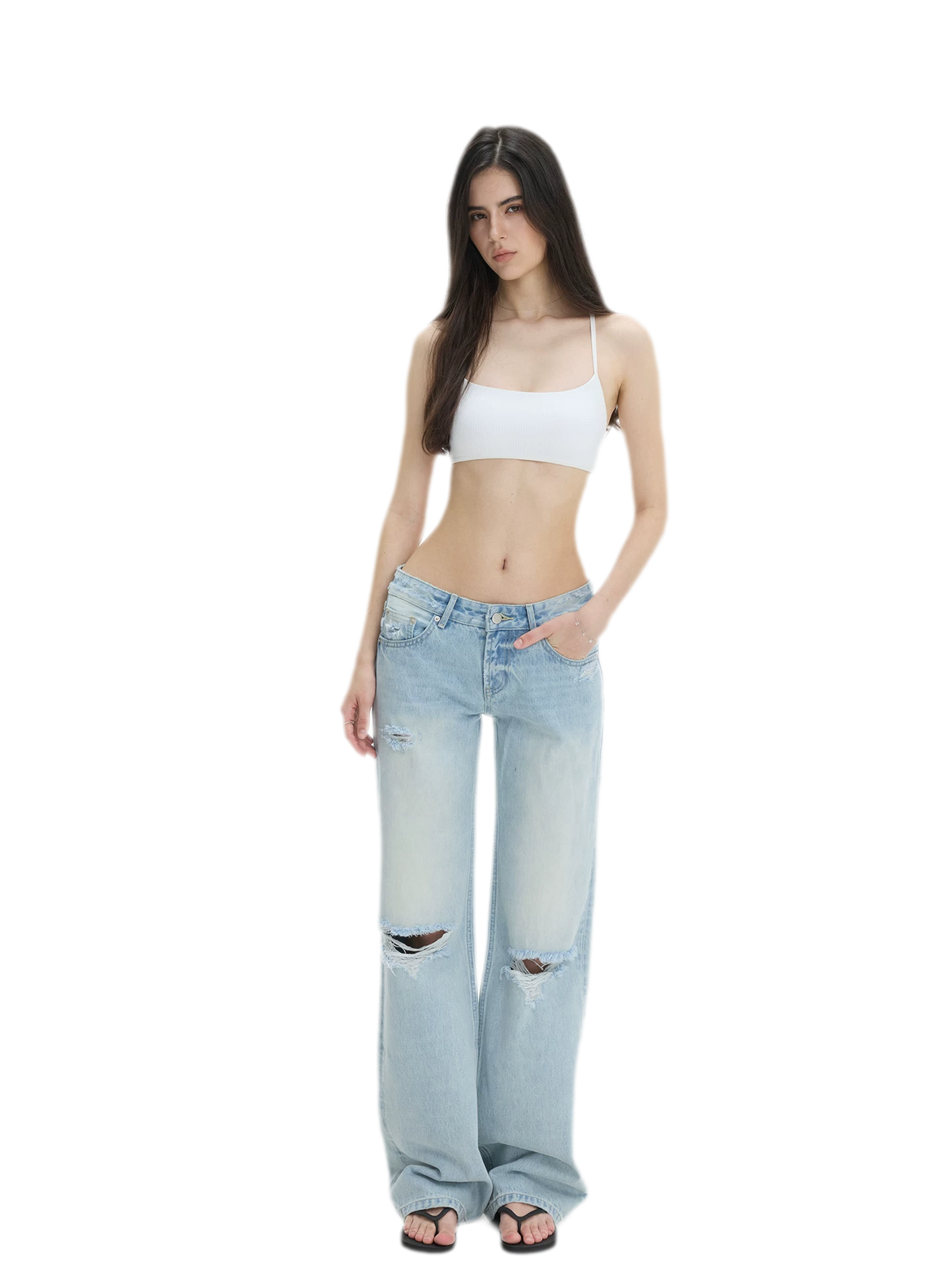 Washed Distressed Straight-Leg Jeans