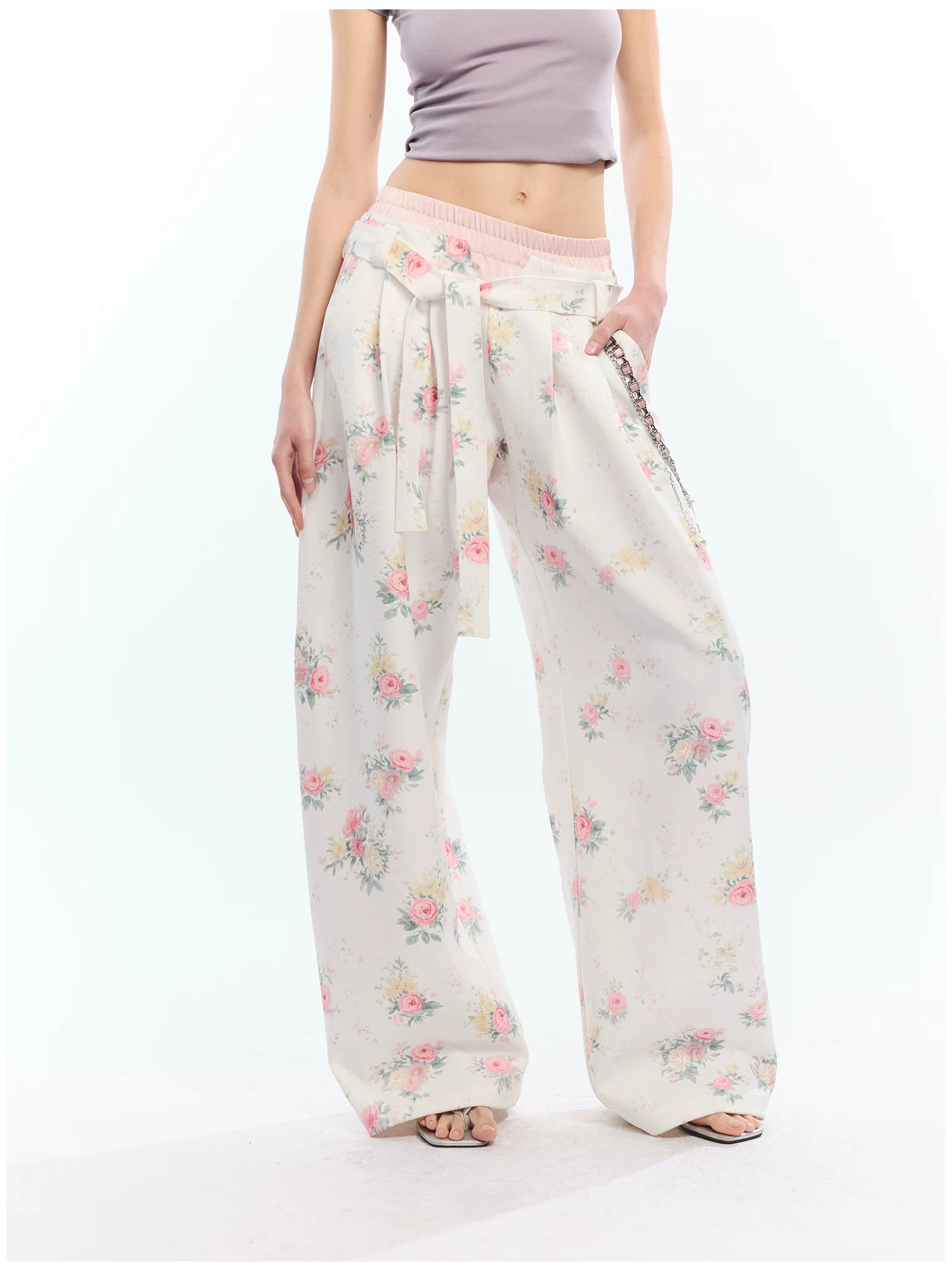 Floral Print Loose Wide Leg Pants