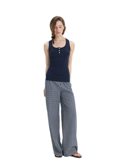 Ribbed Slim-Fit Henley Tank