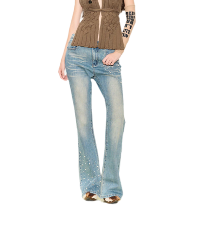 Pearl Embellished Straight Jeans