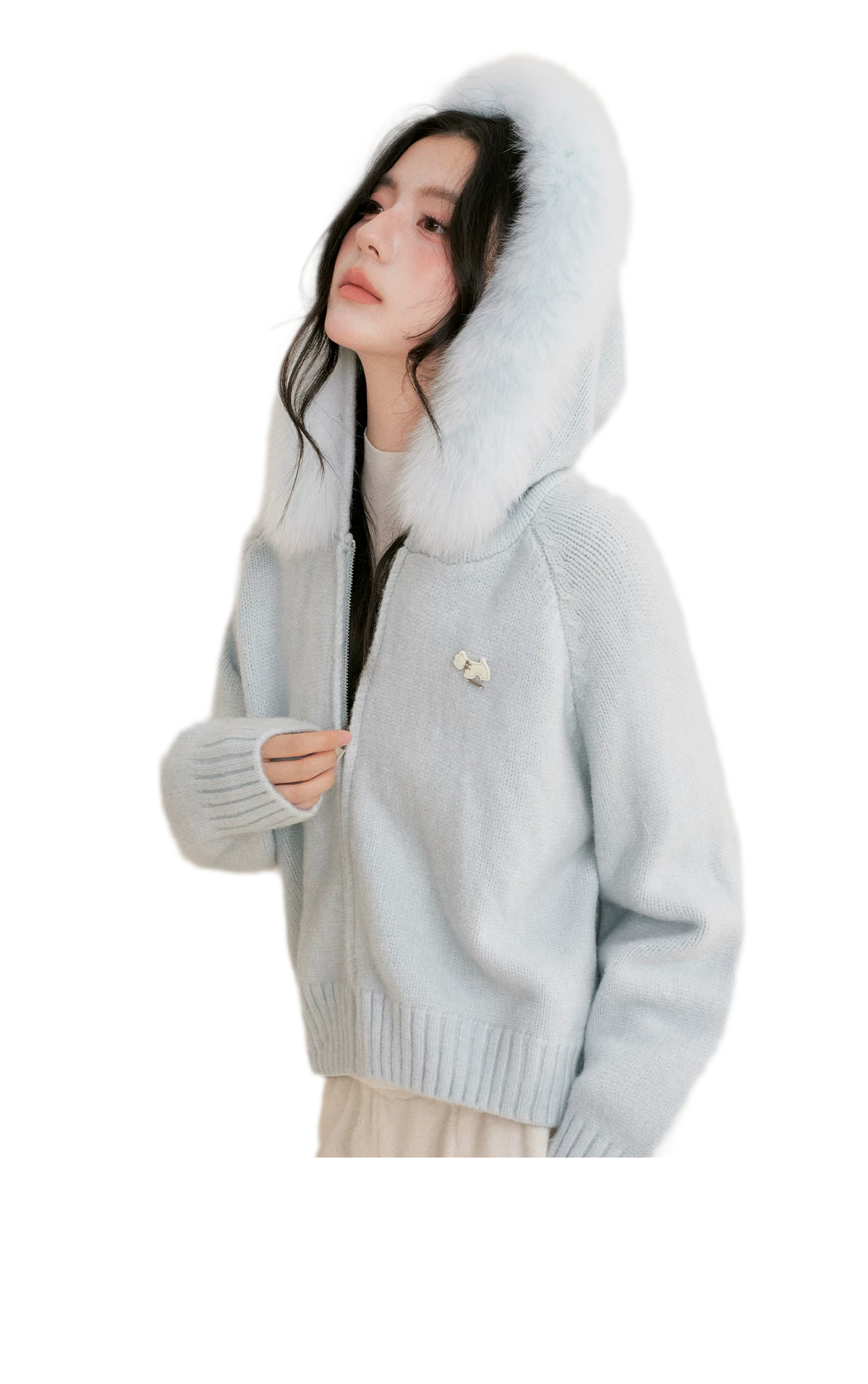Fur Collar Knit Hoodie