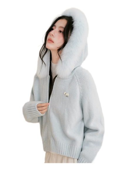 Fur Collar Knit Hoodie
