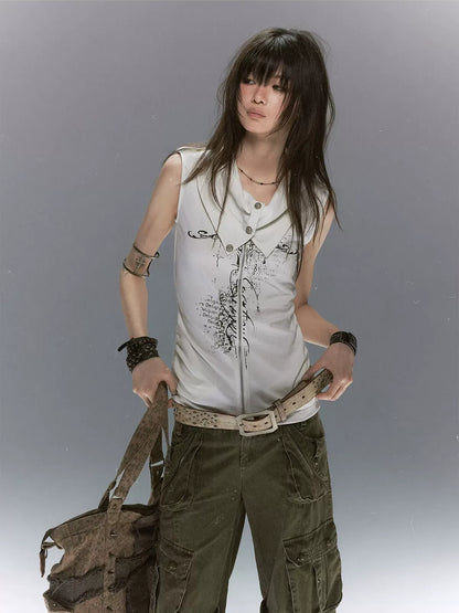 Cross Print Zip Vest