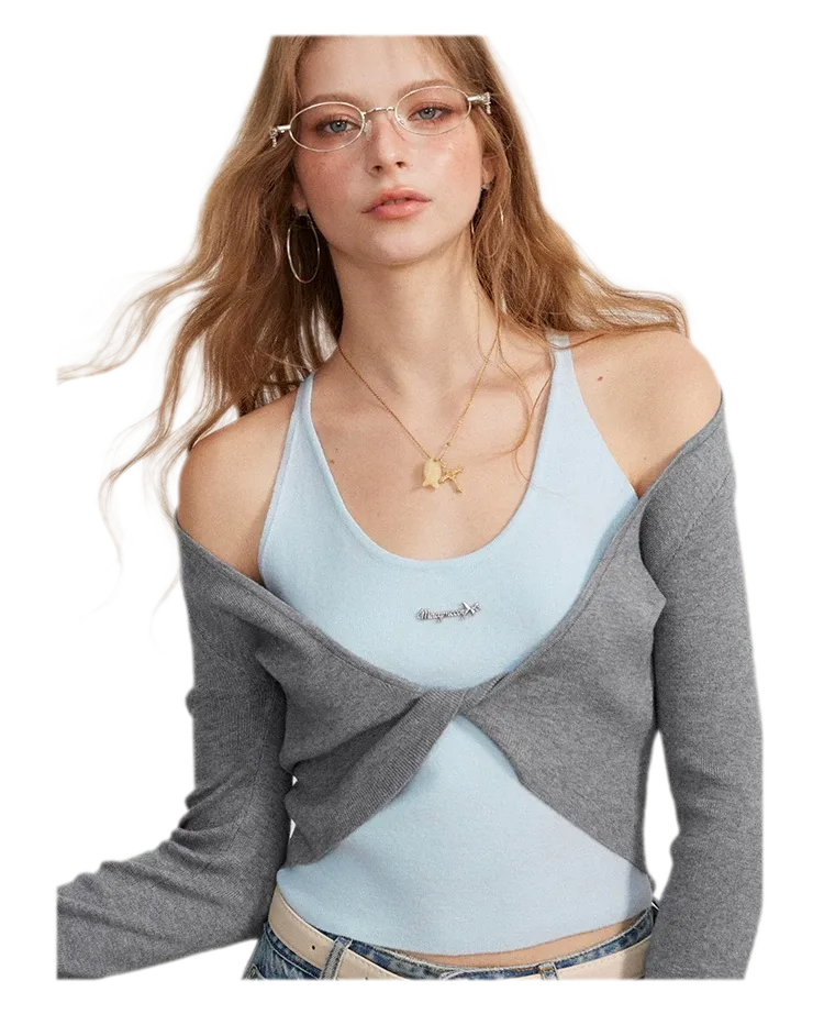 Color-Block Faux Two-Piece Knit Top