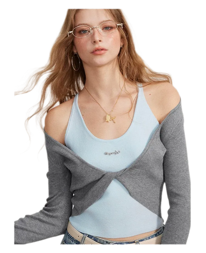 Color-Block Faux Two-Piece Knit Top