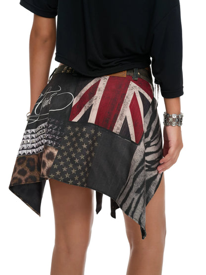 Vintage Union Jack Patchwork Studded Shorts