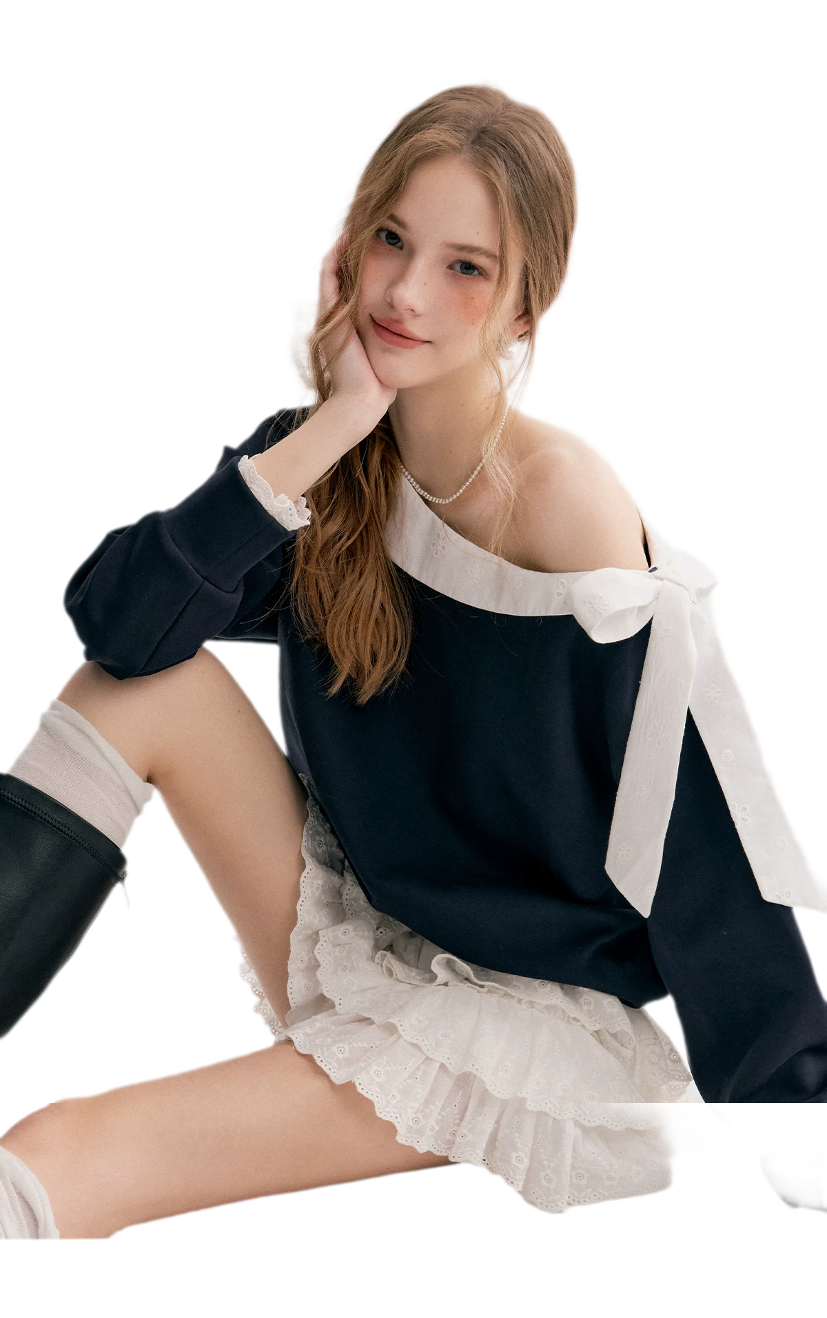 Balletcore Lace Collar Sweatshirt