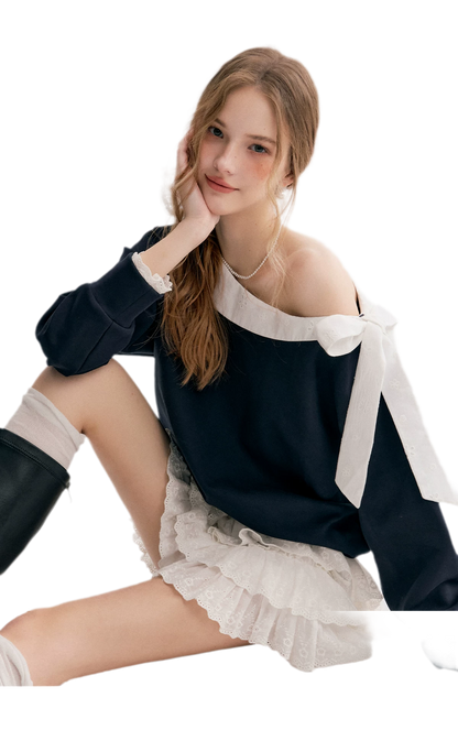Balletcore Lace Collar Sweatshirt