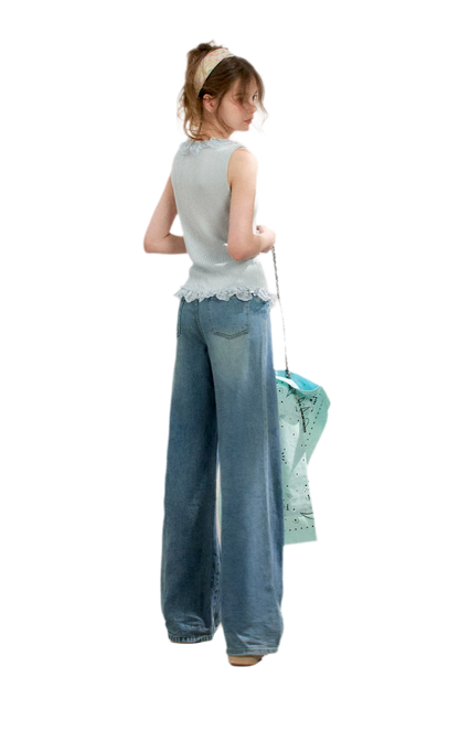 Soft Cotton Wide-Leg Jeans with Bow Detail