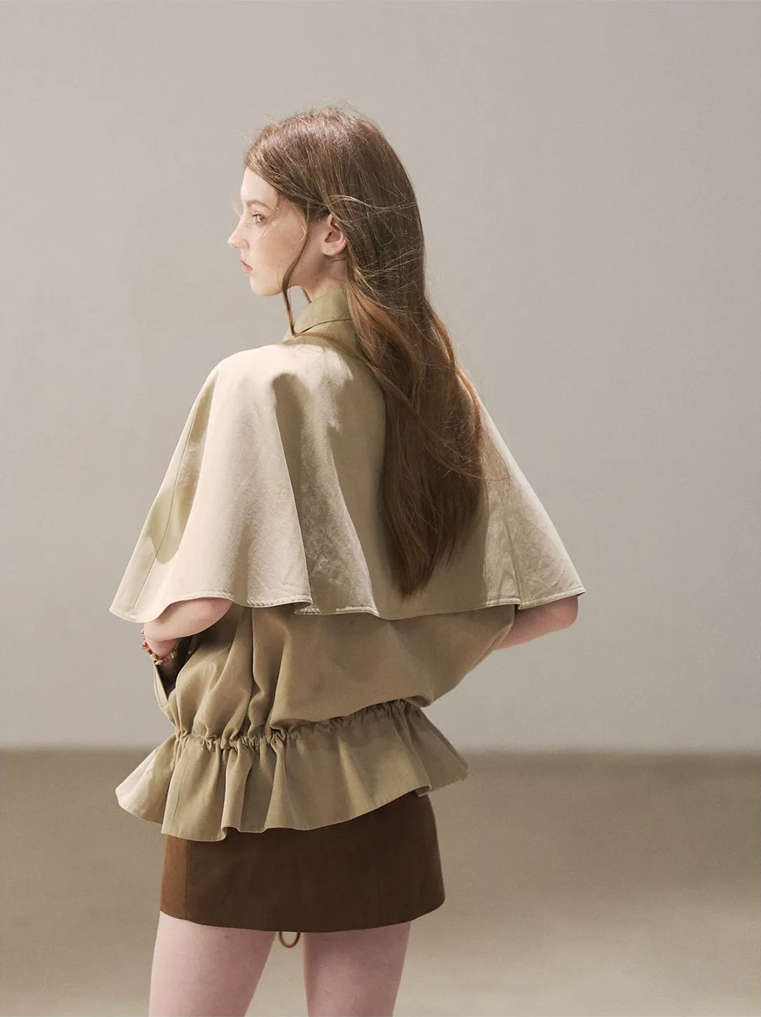 Drawstring Cape Trench Coat