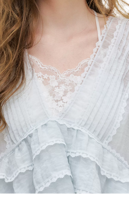 Organza Lace Ruffle Sleeveless Top