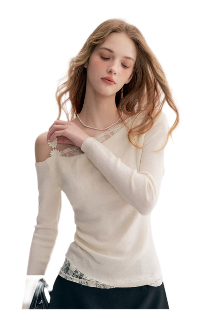 Lace Asymmetric Knit Top