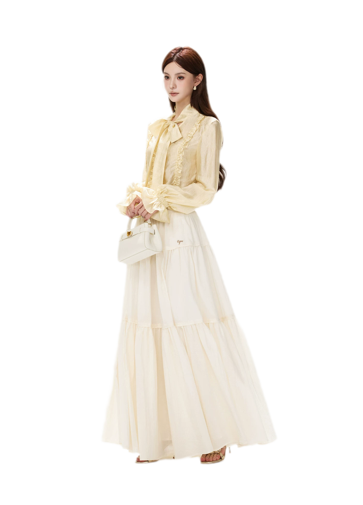 Shimmering Ruffle Lantern Sleeve Blouse
