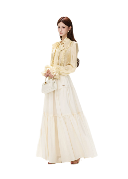 Shimmering Ruffle Lantern Sleeve Blouse