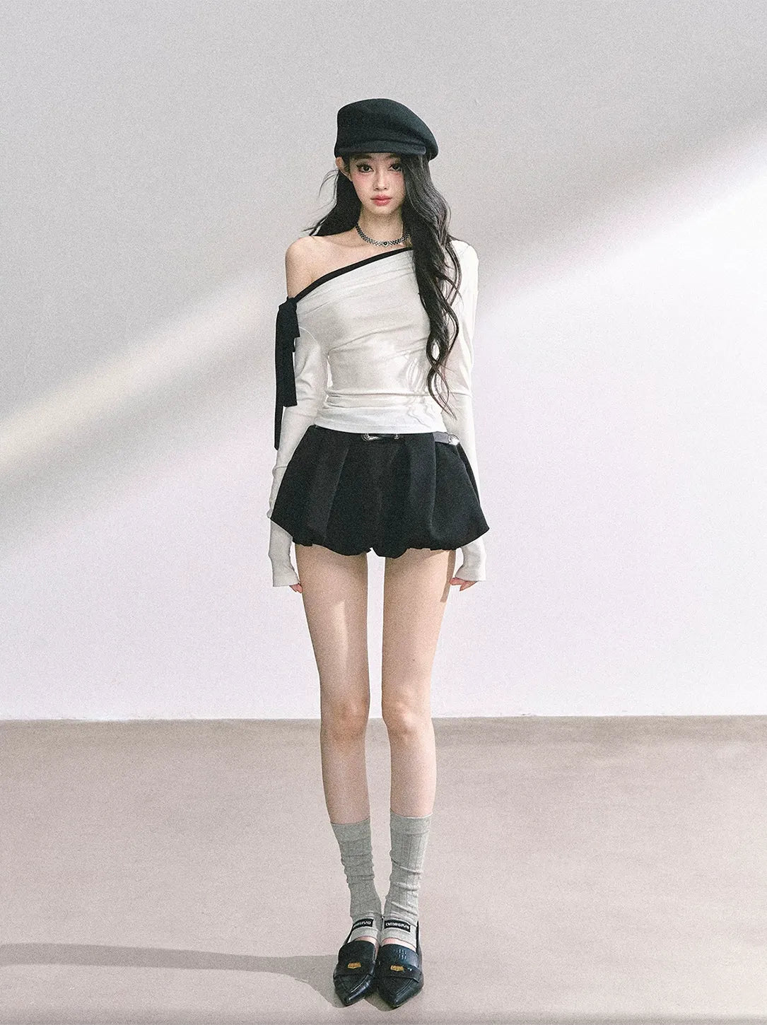 Asymmetrisches gerafftes Crop-T-Shirt