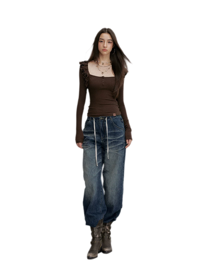 Vintage Wash Wide-Leg Jeans