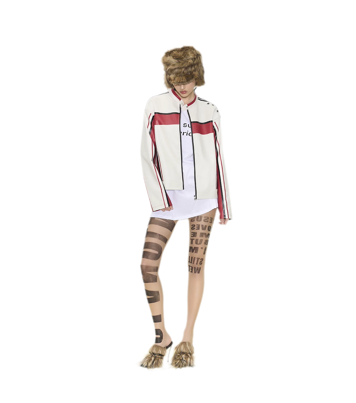 Oversized-Lederjacke mit Colorblocking