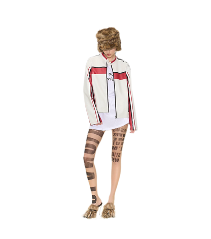 Oversized-Lederjacke mit Colorblocking