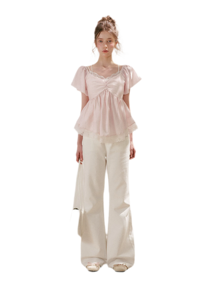 Tencel Lace V-Neck T-Shirt