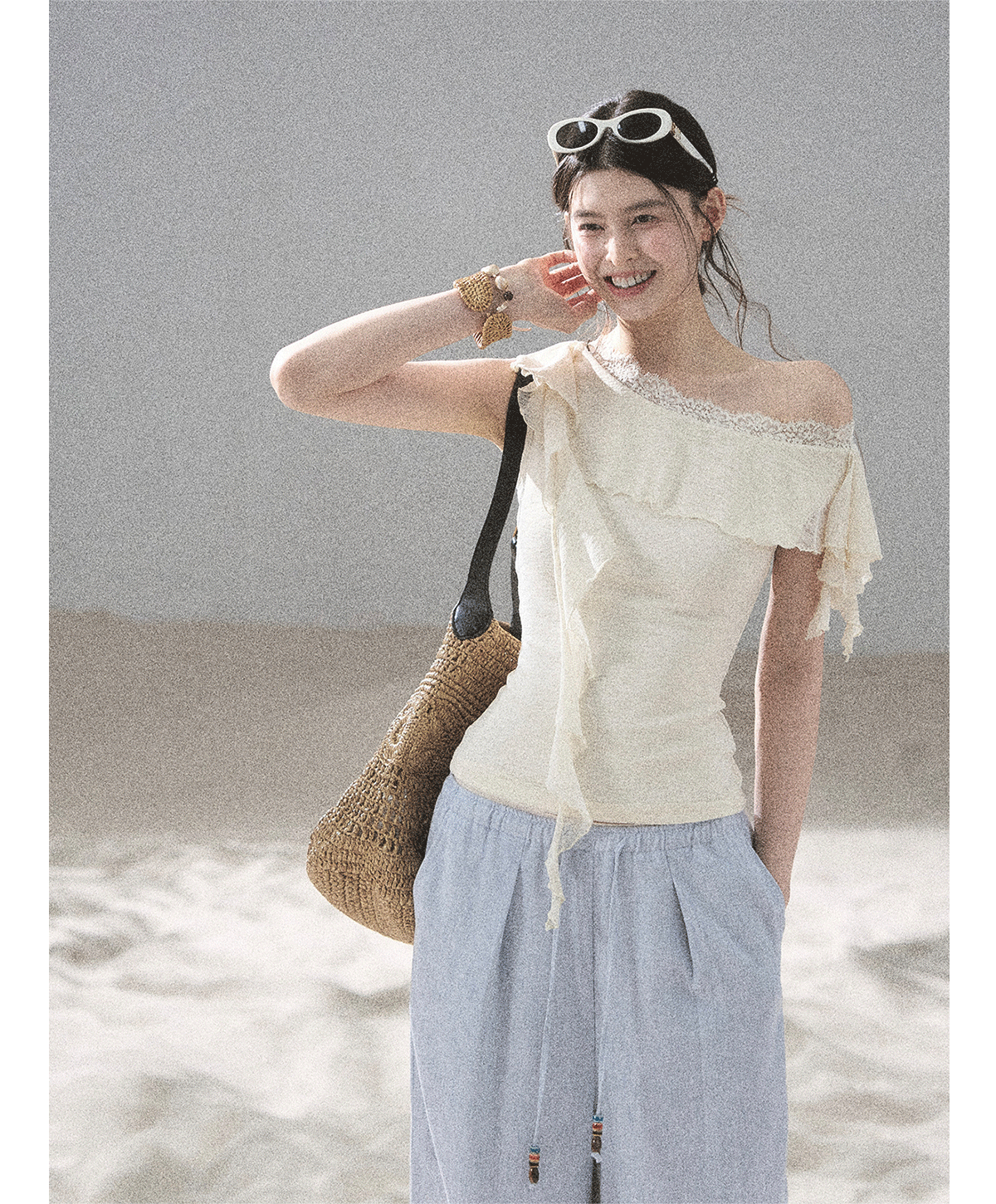 Lace One-Shoulder Crop Tee