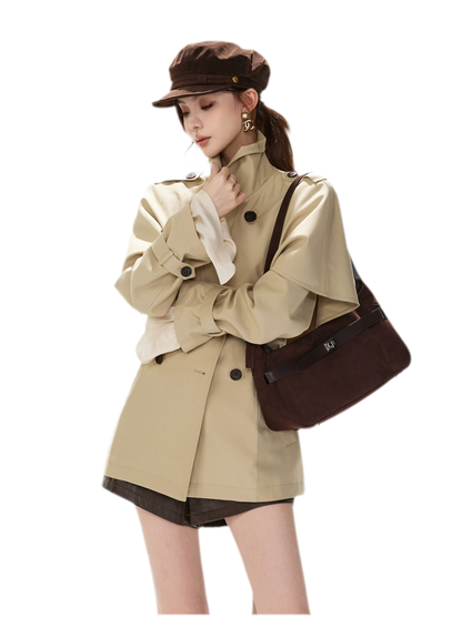 Áo khoác trench cape vải twill