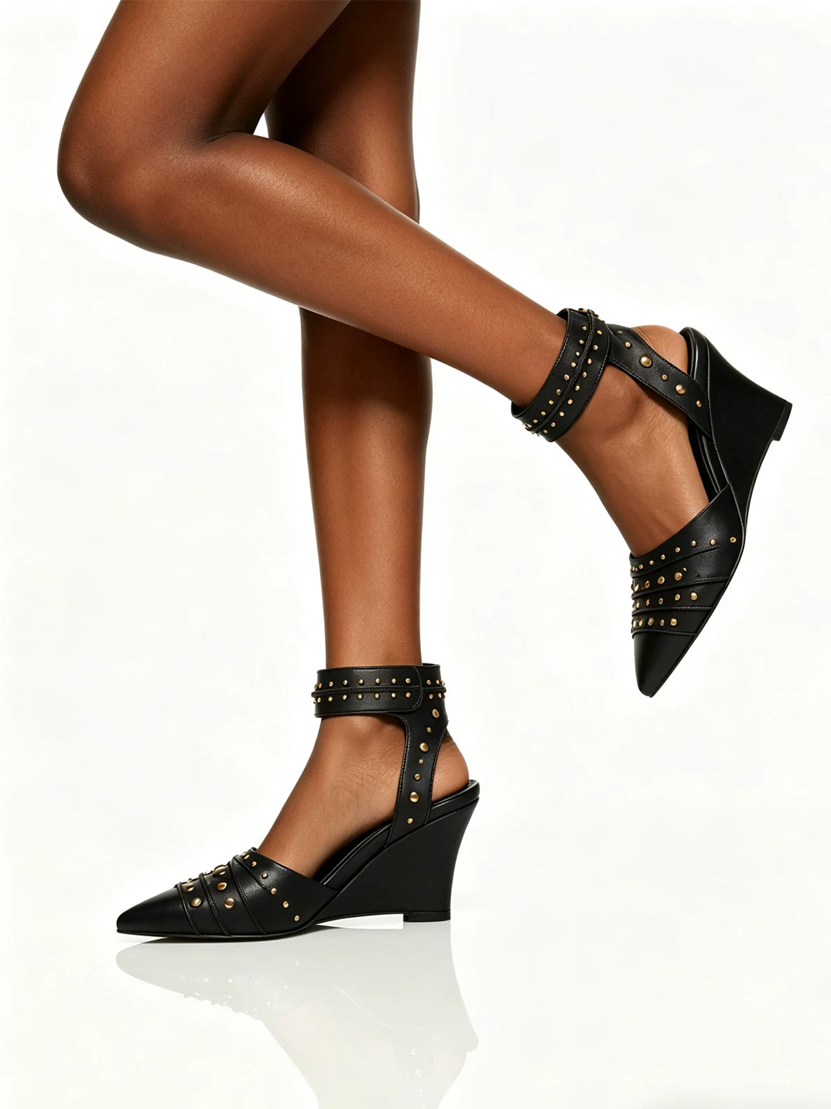 Studded Pointed-Toe Wedge Sandals