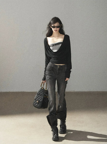 Draped Cowl Double-Layer Top