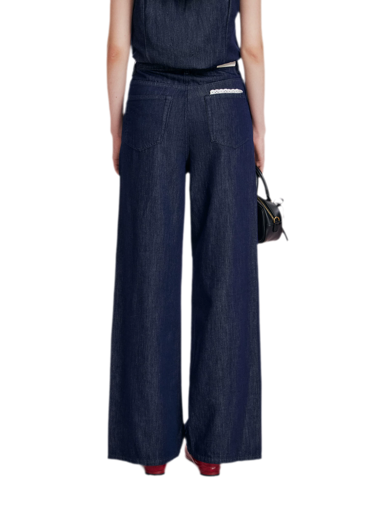 Lace Trim Peplum Denim Set