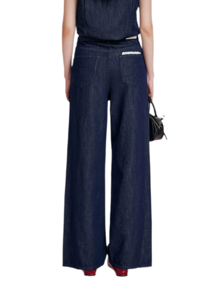 Lace Trim Peplum Denim Set