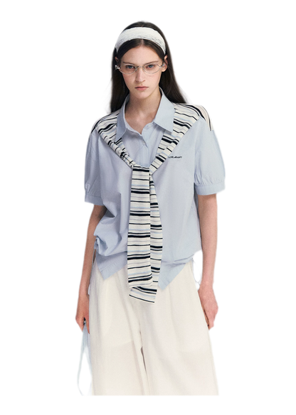 Striped Scarf Hem Shirt