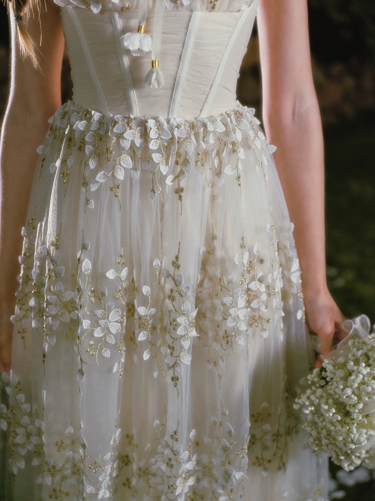Embroidered Boned Waist Maxi Dress