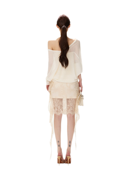 Eyelash Lace Asymmetric Skirt