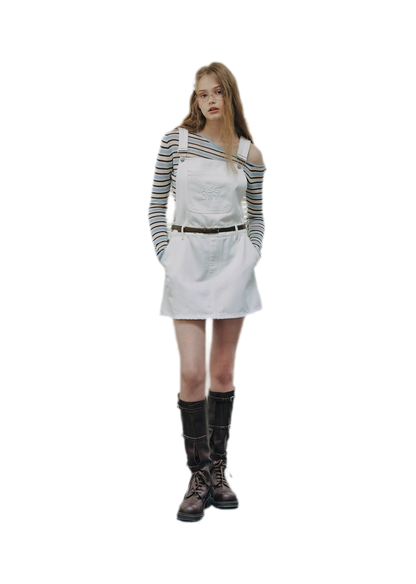 Cotton Denim Pinafore Mini Dress