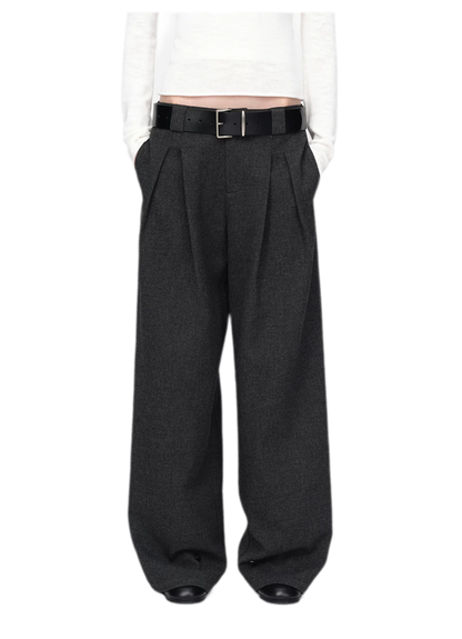 Pantalones de pierna ancha plisados con mezcla de lana
