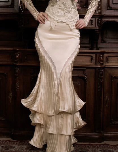 Satin Pleated Fishtail Skirt