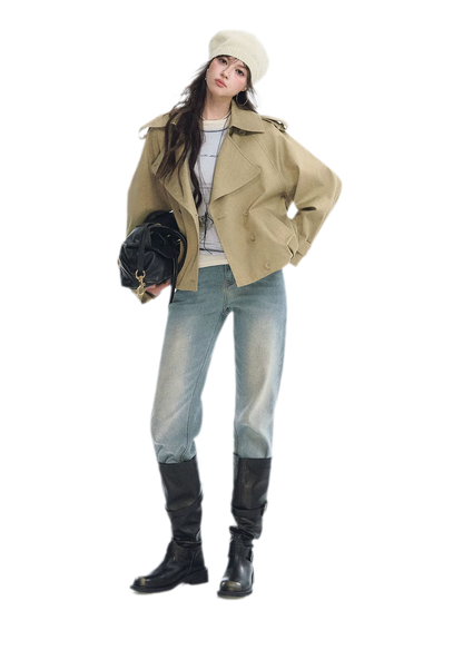 Cotton Cropped Double-Breasted Trench