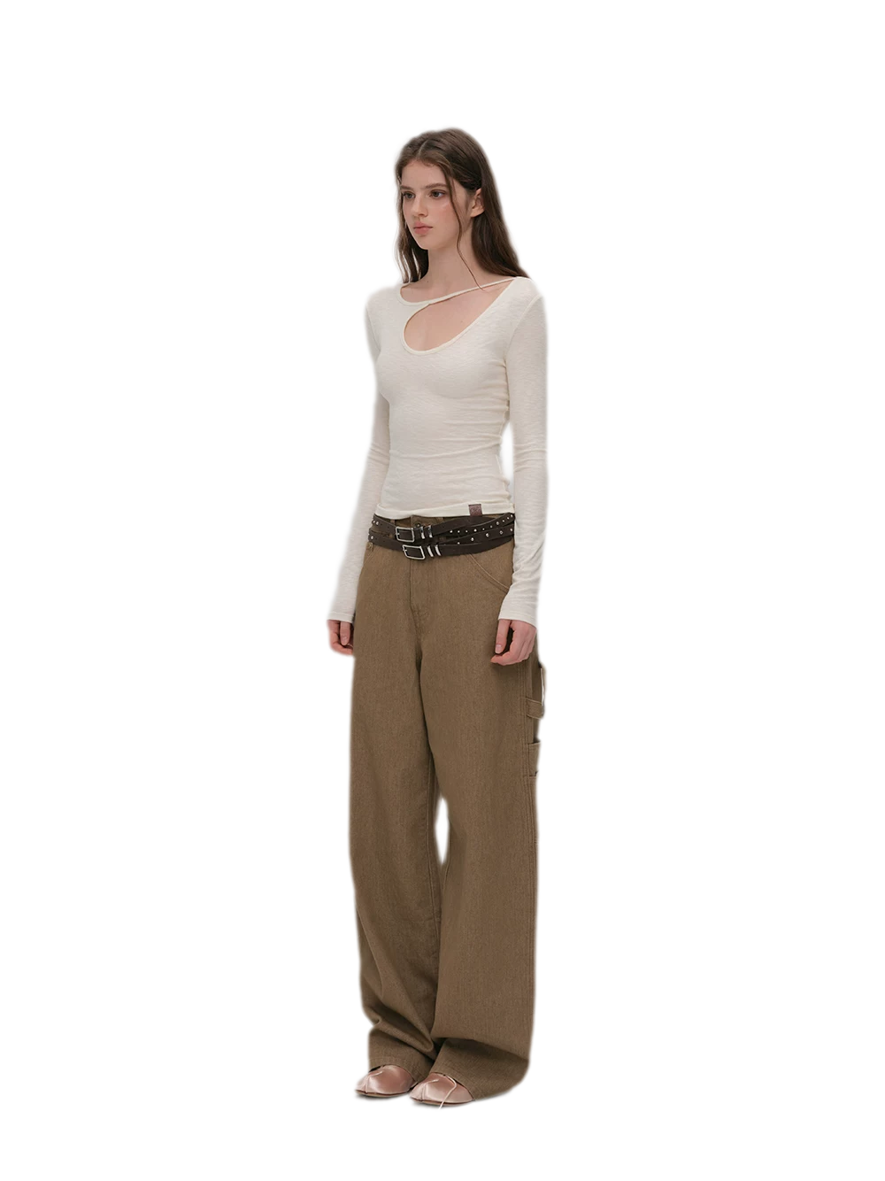 Enzyme-Washed Wide-Leg Utility Jeans