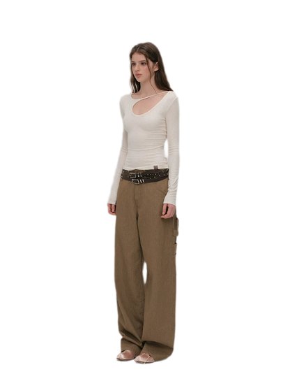 Enzyme-Washed Wide-Leg Utility Jeans