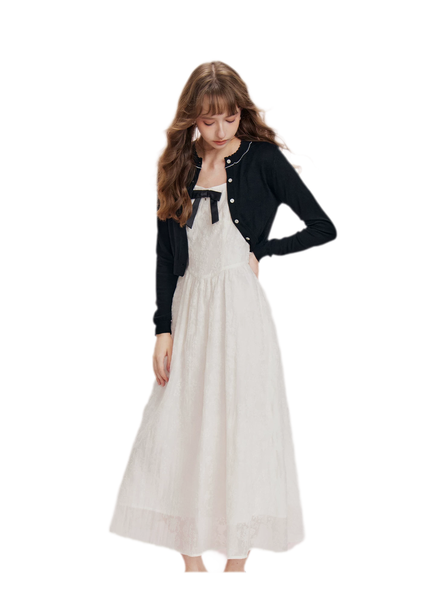 Flocked Bow Contrast Dress