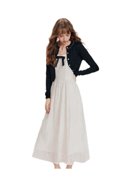 Flocked Bow Contrast Dress