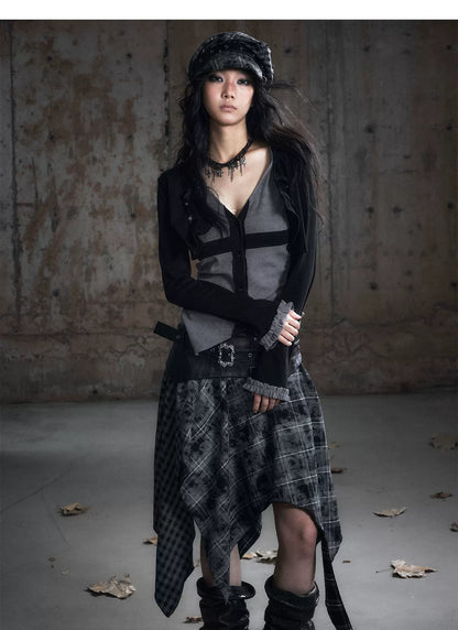 Faux Two-Piece Knit Cardigan